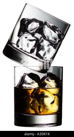 TWO WHISKEY GLASSES CUT OUT Stock Photo