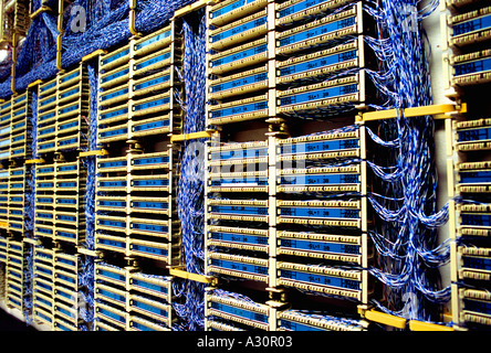 Telecommunication main distribution frame with cables, closeup Stock ...