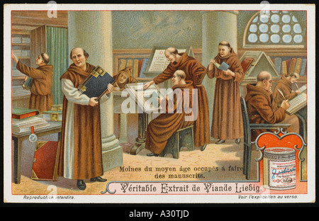 Monks Copying Manuscript Stock Photo