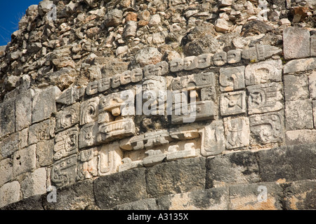 Carving of Chac Mool the rain god on the Observatory at the ruined Mayan city of Chichen Itza in Mexico Stock Photo