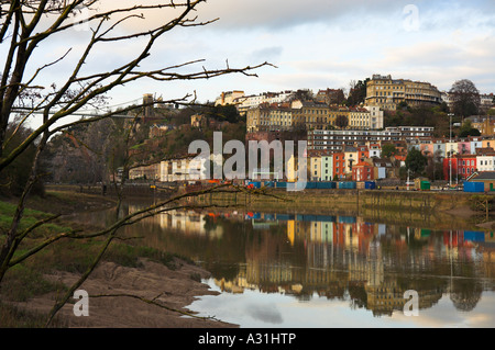 Clifton and 'Hot Wells' Bristol the suspension bridge The Paragon and houses with reflections in the river Stock Photo