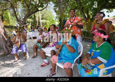 Welcome ceremony Polynesian dancer Takapoto Tuamotu Islands French Polynesia Editorial use only Stock Photo