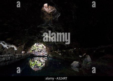 Cave with blind albino Remipedia crabs, Jameitos, Jameos del Agua, Lanzarote, Canary Islands, Spain Stock Photo