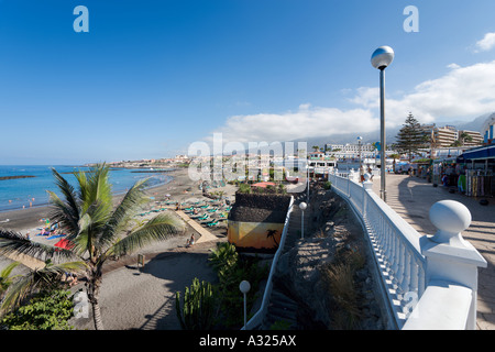 Beach and Promenade, Playa Torviscas, Costa Adeje, Playa de las Americas, Tenerife, Canary Islands, Spain Stock Photo