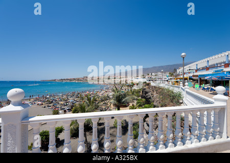 Beach and promenade, Playa Torviscas, Costa Adeje, Playa de las Americas, Tenerife, Canary Islands, Spain Stock Photo