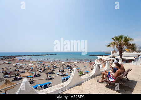 View over the main beach in the resort centre, Playa de las Americas, Tenerife, Canary Islands, Spain Stock Photo