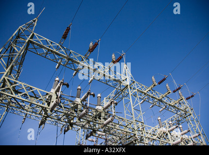 Electrical cables on a tower Stock Photo