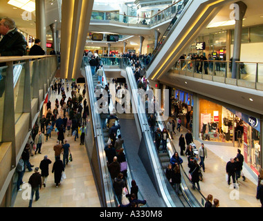 Busy escalators inside the Bullring shopping centre, Birmingham ...