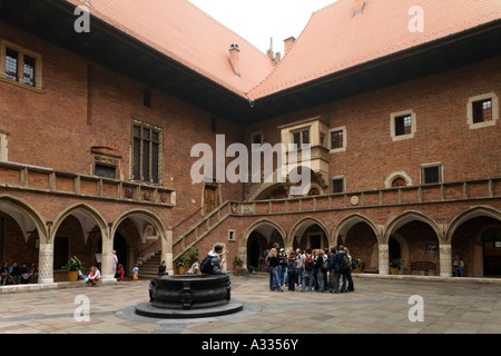 Courtyard of the Collegium Maius with visiting students, Cracow, Poland. Stock Photo