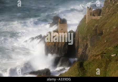 Botallack Tin Mine Crowns Mine Winding Engine House near St Just Lands End Cornwall Soft Focus Effect From Salt Spray on Lens Stock Photo