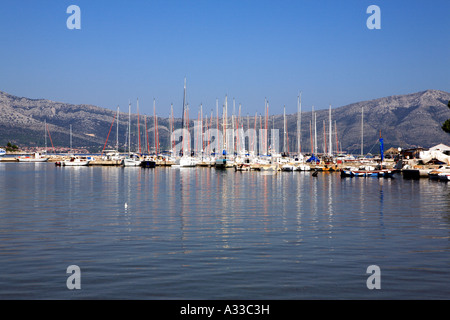 A small marina in the Lumbarda village on the island of Korcula in Croatia Stock Photo