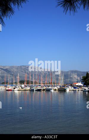 A small marina in the Lumbarda village on the island of Korcula in Croatia Stock Photo