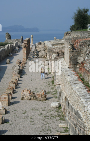 Ruins of Roman villa on the Sirmione point, Lake Garda Veneto Lombardy Italy Stock Photo