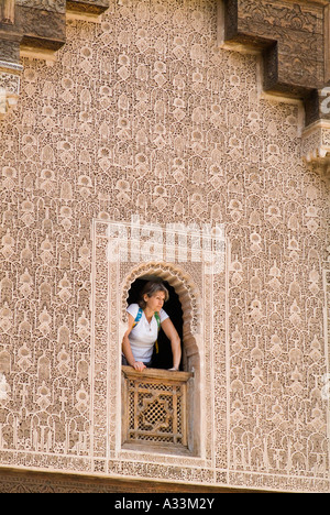 Ali ben Youssef Medersa (ancient Koranic school), Marrakech. 1565. Window Stock Photo