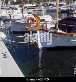 Close up of traditional Llaut boats View at Puerto de Bonaire Marina otherwise known as Port del Cocodrilo on the North coast of Stock Photo
