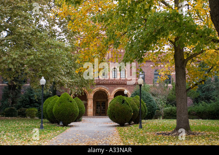 Fall colors appear around Kendall Hall on the Chico State University campus, in Chico, California. Stock Photo