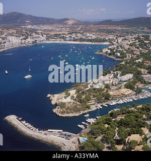 Aerial view over Santa Ponsa marina looking into the Bay of Santa Ponsa Calvia SW Mallorca Balearic Islands Spain 13th August 20 Stock Photo