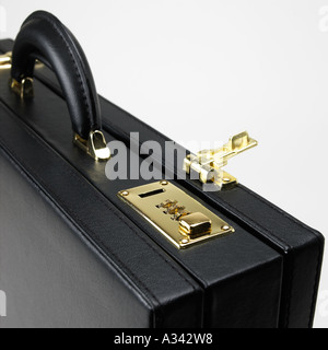 black briefcase with combination lock open Stock Photo