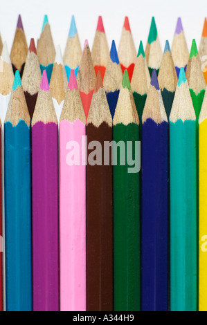 lots of coloured pencils on a white background shot in  a studio Stock Photo
