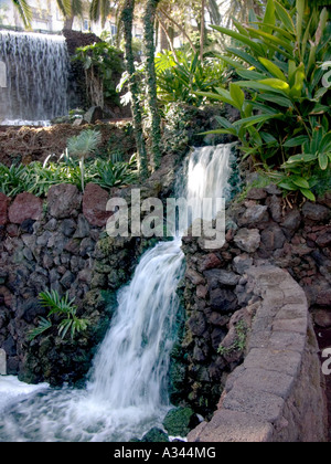 Waterfalls in sub tropical gardens at Parque de Taoro, Puerto de la Cruz, Tenerife Stock Photo