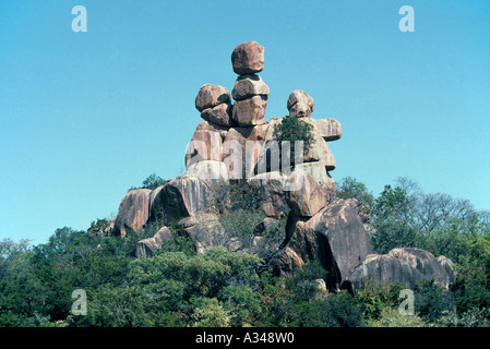Mother and child, balancing rock formation from weathered granite ...