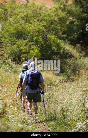 Walkers on the Cotswold Way National Trail at Crickley Hill Stock Photo