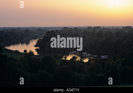 View of River Thames at sunset from Richmond Hill, South East, London, UK Stock Photo