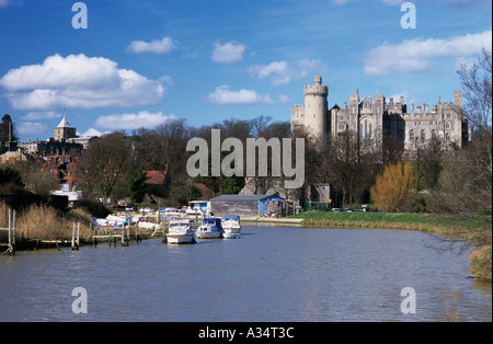 ARUNDEL TOWN and CASTLE from across the River Arun Arundel West Sussex England UK Stock Photo