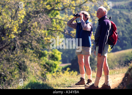 Seniors bird watching Model Released Image Stock Photo