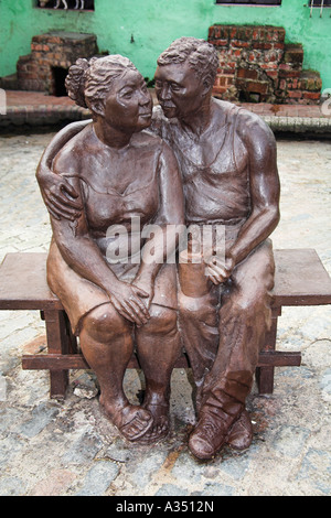 Sculpture of a man cuddling a woman, Camaguey, Camaguey Province, Cuba Stock Photo