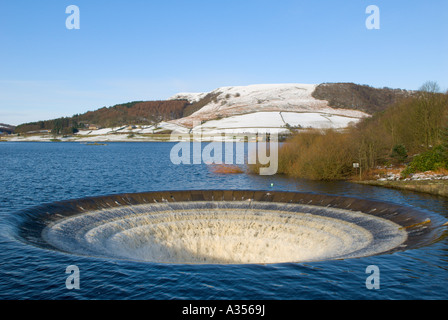 Ladybower bellmouth overflow in winter in Derbyshire,England, 'Great Britain' Stock Photo