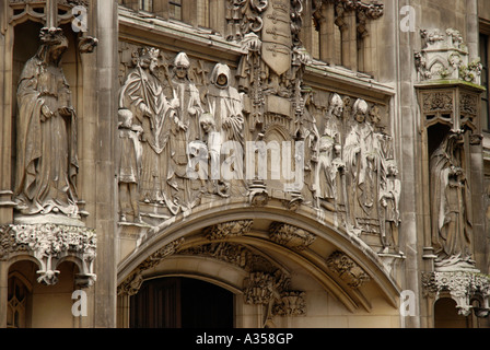 Close up of stone relief on the exterior of Middlesex Guildhall in Parliament Square London Stock Photo