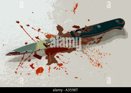 a kitchen knife with blood stains on it Stock Photo