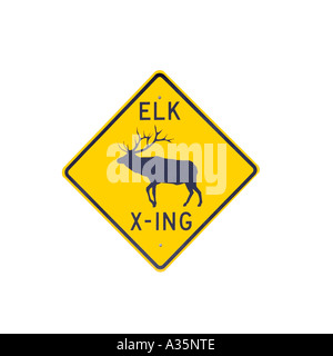 Elk crossi9ng highway sign Stock Photo