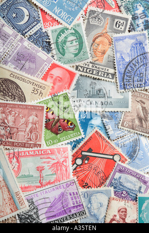 Collection of Old Postage Stamps from around The World Stock Photo