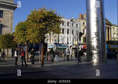 base of the millennium needle spire of dublin monument of light on the plaza in O Connell Street Dublin Stock Photo