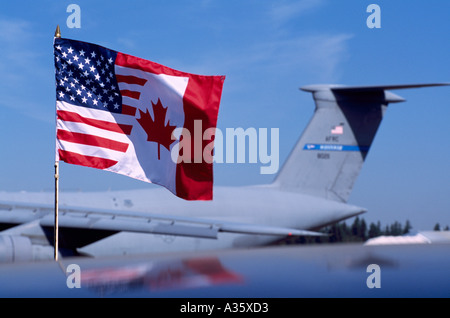 Friendship Flag, Unofficial Flag uniting American and Canadian National Flags, Abbotsford Airshow, BC, British Columbia, Canada Stock Photo