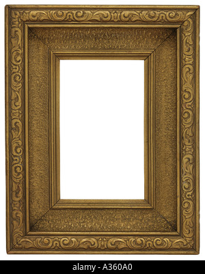 A vertical thick gold gilded rectangular decorative ornate antique frame Stock Photo