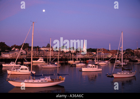 Maine Camden boats in harbor dawn Stock Photo