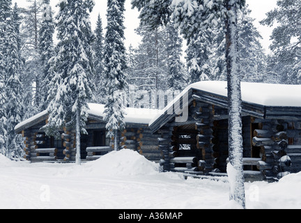 Log Cabins, Yllas, Lapland. Stock Photo