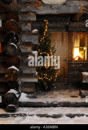 Log Cabins, Yllas, Lapland. Stock Photo