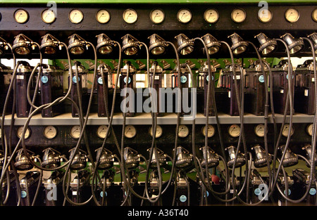 Miners lamps on charge in the lamp room at Big Pit National Coal Museum Blaenavon South Wales UK Stock Photo