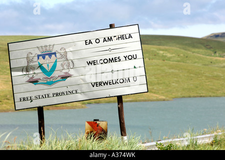 'Free State Province welcomes you' sign on the provincial border in South Africa. Stock Photo