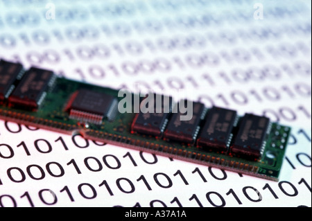 Binary code numbers and Memory on white background Stock Photo