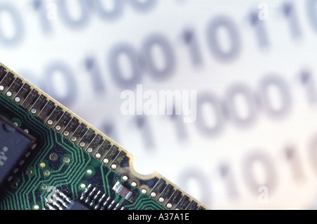 Binary code numbers and ram memory on white background Stock Photo