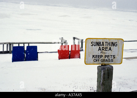 East Tawas Michigan A sunbathing area on a Lake Huron beach in winter Stock Photo