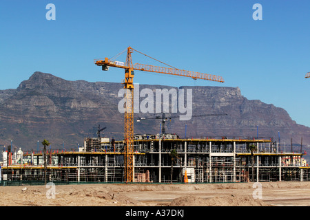 Construction of office space at Century City, Cape Town, South Africa, against the backdrop of Table Mountain. Stock Photo