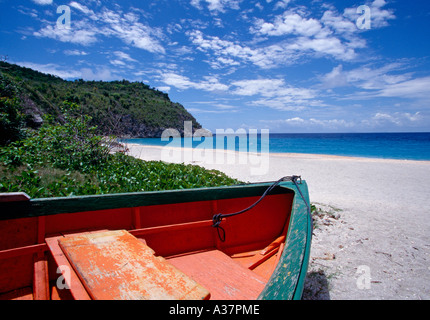 Boat on Shell Beach St Barts Stock Photo