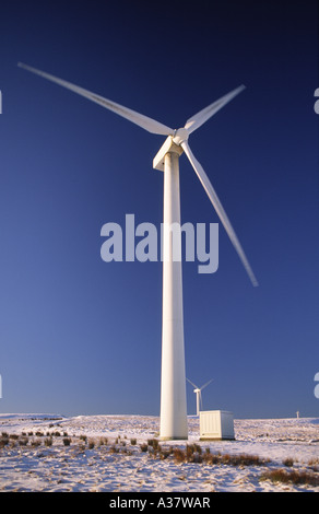 Cold winter when energy supply is in high demand wind turbine on Hare Hill wind farm East Ayrshire Scotland UK Stock Photo