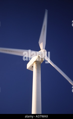 Wind turbine close up of blades and rotor generating electricity at Hare Hill wind farm East Ayrshire Scotland UK Stock Photo